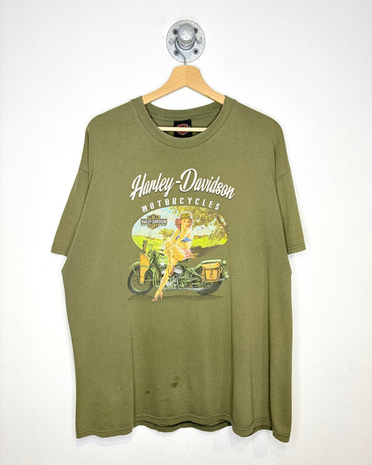 Harley Davidson Salem Oregon Faded Army Green Tee Shirt