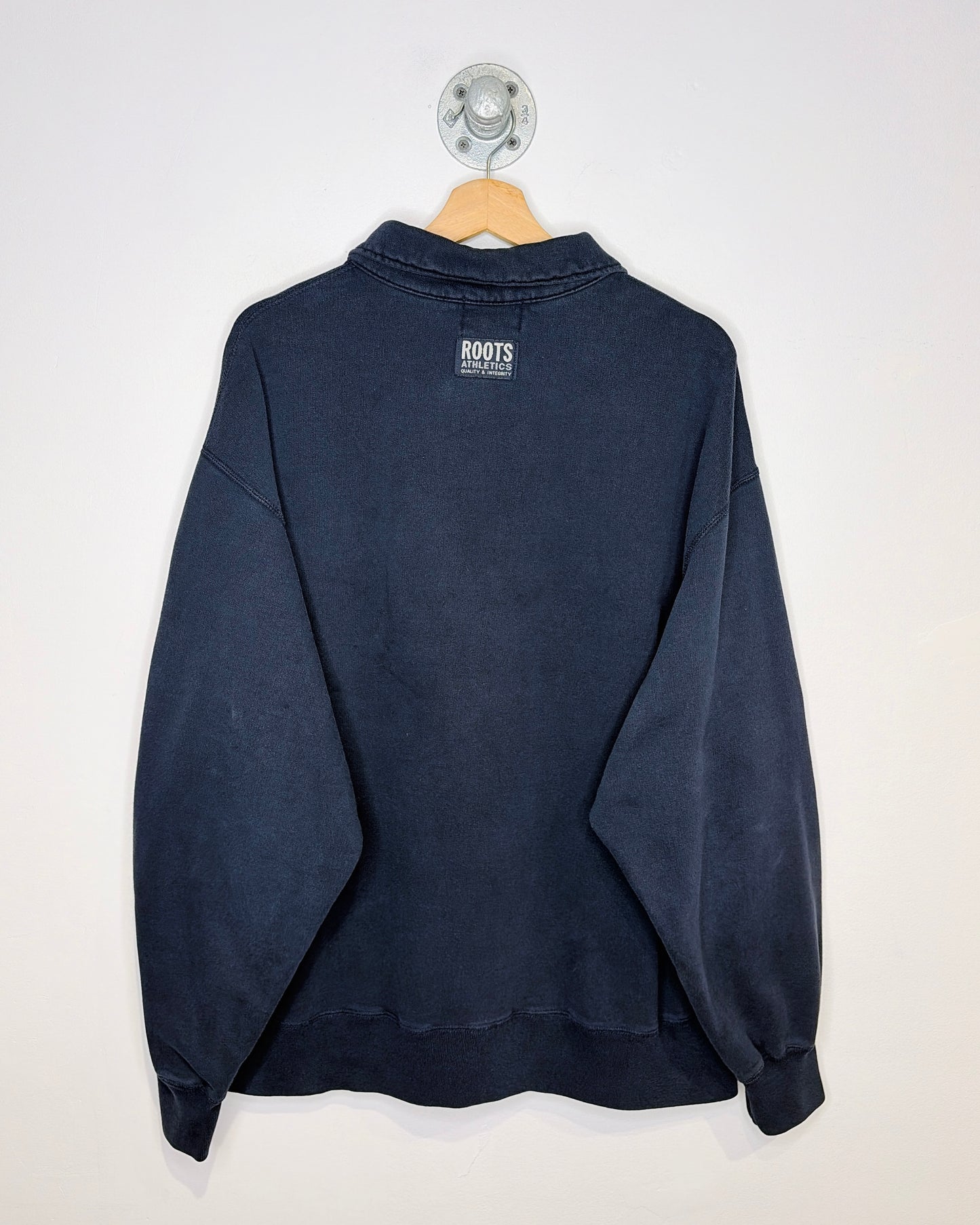 Vintage 90s Roots Calgary Faded Navy 1/4 Zip Sweatshirt