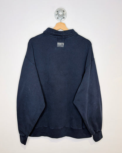 Vintage 90s Roots Calgary Faded Navy 1/4 Zip Sweatshirt