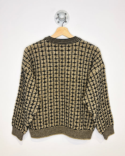 Vintage 90s Boxy North Winds Earth Tone Grid Chunky Sweater