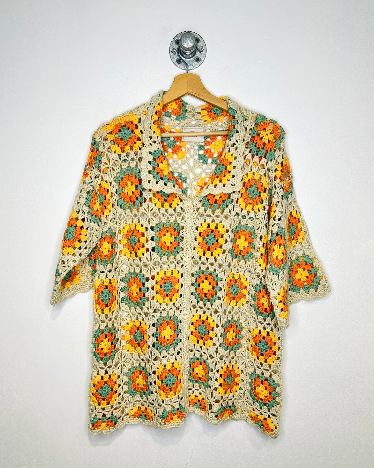 Nostalgia Branded Crochet Multi Colour Short Sleeve Cardigan