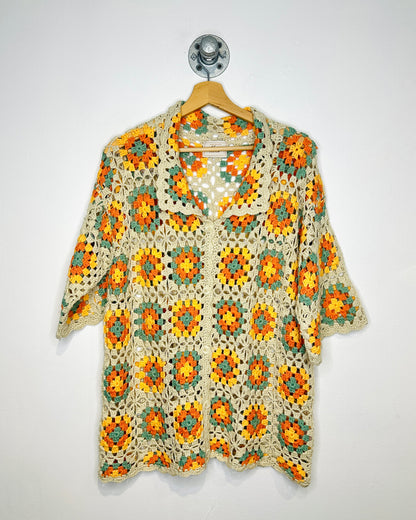 Nostalgia Branded Crochet Multi Colour Short Sleeve Cardigan