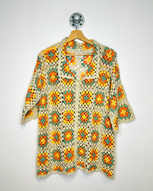 Nostalgia Branded Crochet Multi Colour Short Sleeve Cardigan