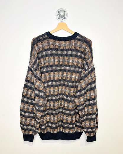 Vintage 90s Hill & Archer Textured Navy & Earth Tone Sweater