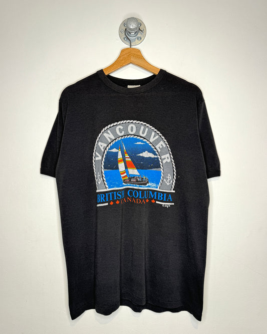 Vintage 90s Vancouver BC Paper Thin Black Ringer Tee Shirt