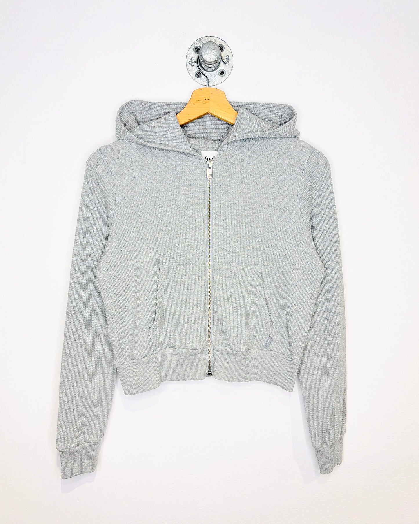 Women's TNA Cropped Grey Waffle Zip Up Hoodie