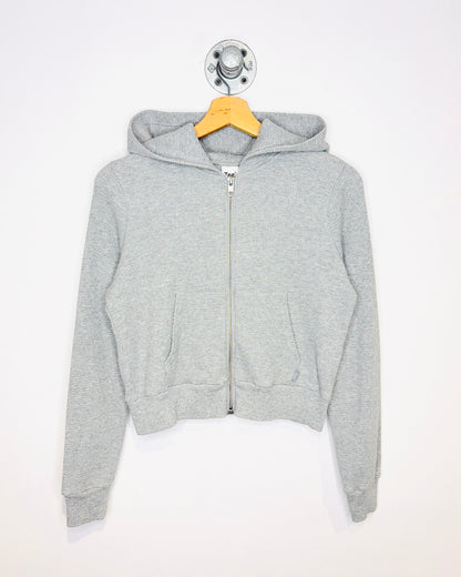 Women's TNA Cropped Grey Waffle Zip Up Hoodie