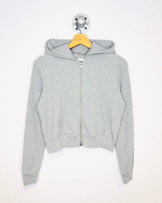 Women's TNA Cropped Grey Waffle Zip Up Hoodie