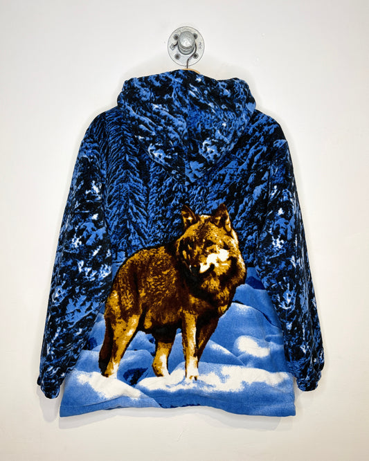 Vintage Wolf All-Over-Print Sherpa-Lined Fleece Zip Up Hoodie