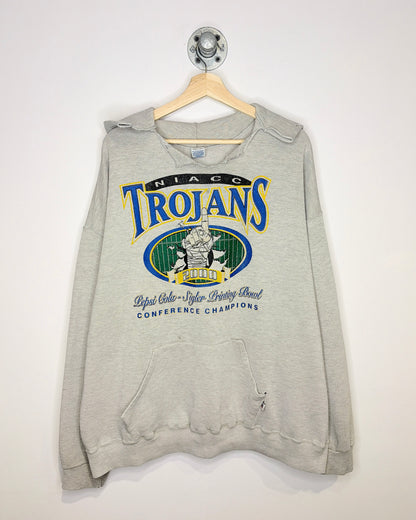 Vintage 2000 Thrashed Russell Trojans Grey Hoodie