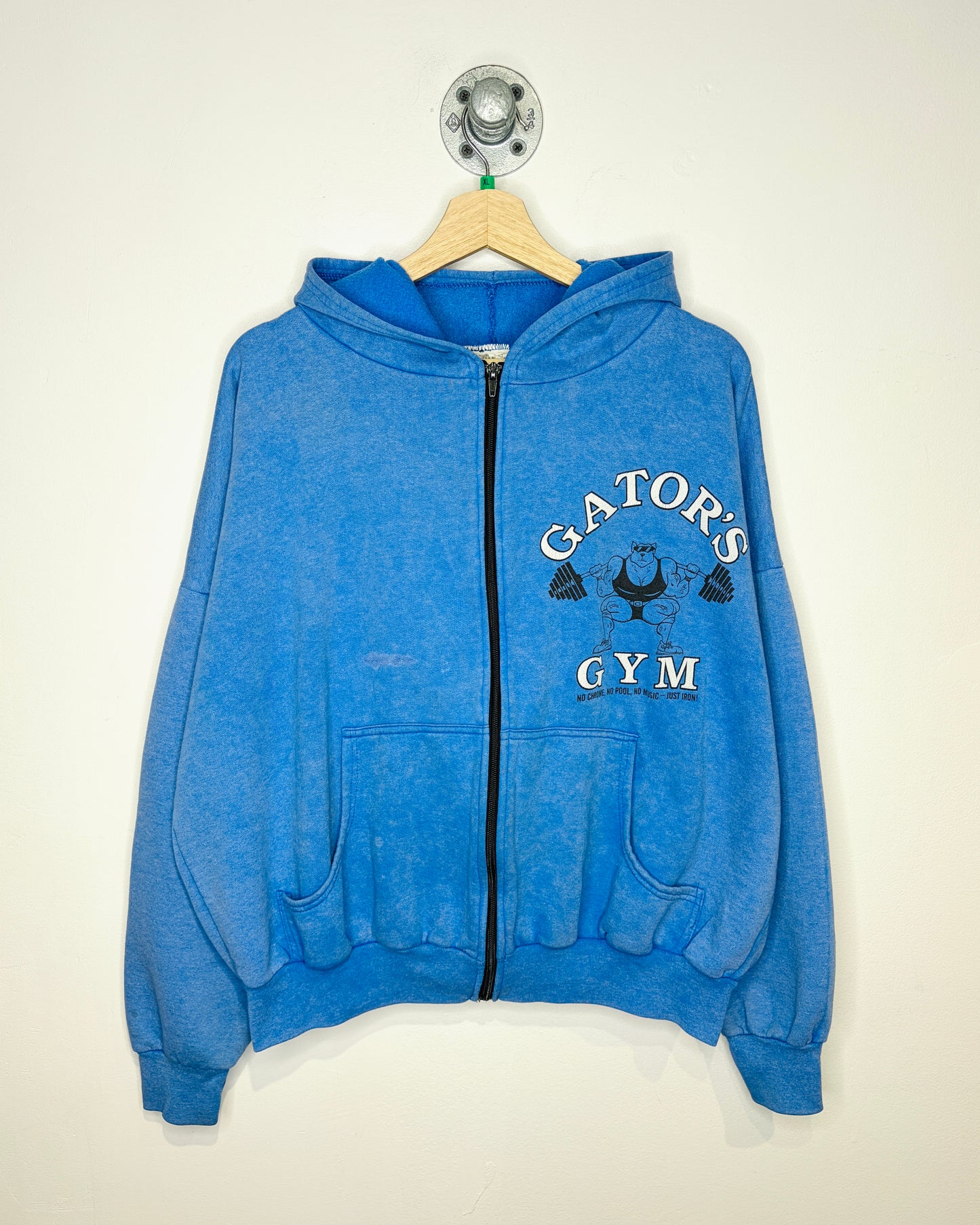 Vintage 1990s Gator’s Gym Blue Cropped Zip Up Hoodie