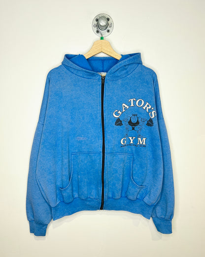 Vintage 1990s Gator’s Gym Blue Cropped Zip Up Hoodie