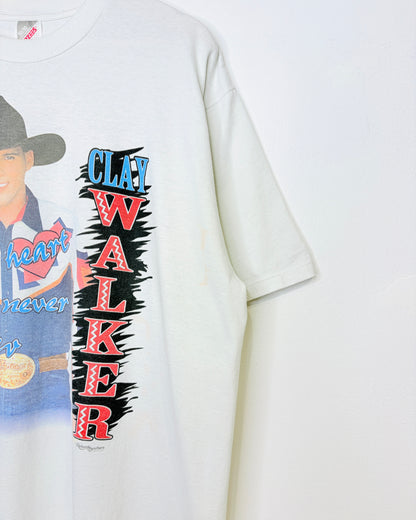 Vintage 1990s Clay Walker Graphic White Tee Shirt