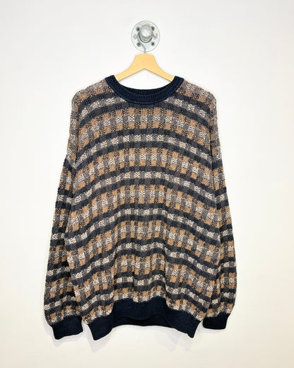 Vintage 90s Hill & Archer Textured Navy & Earth Tone Sweater