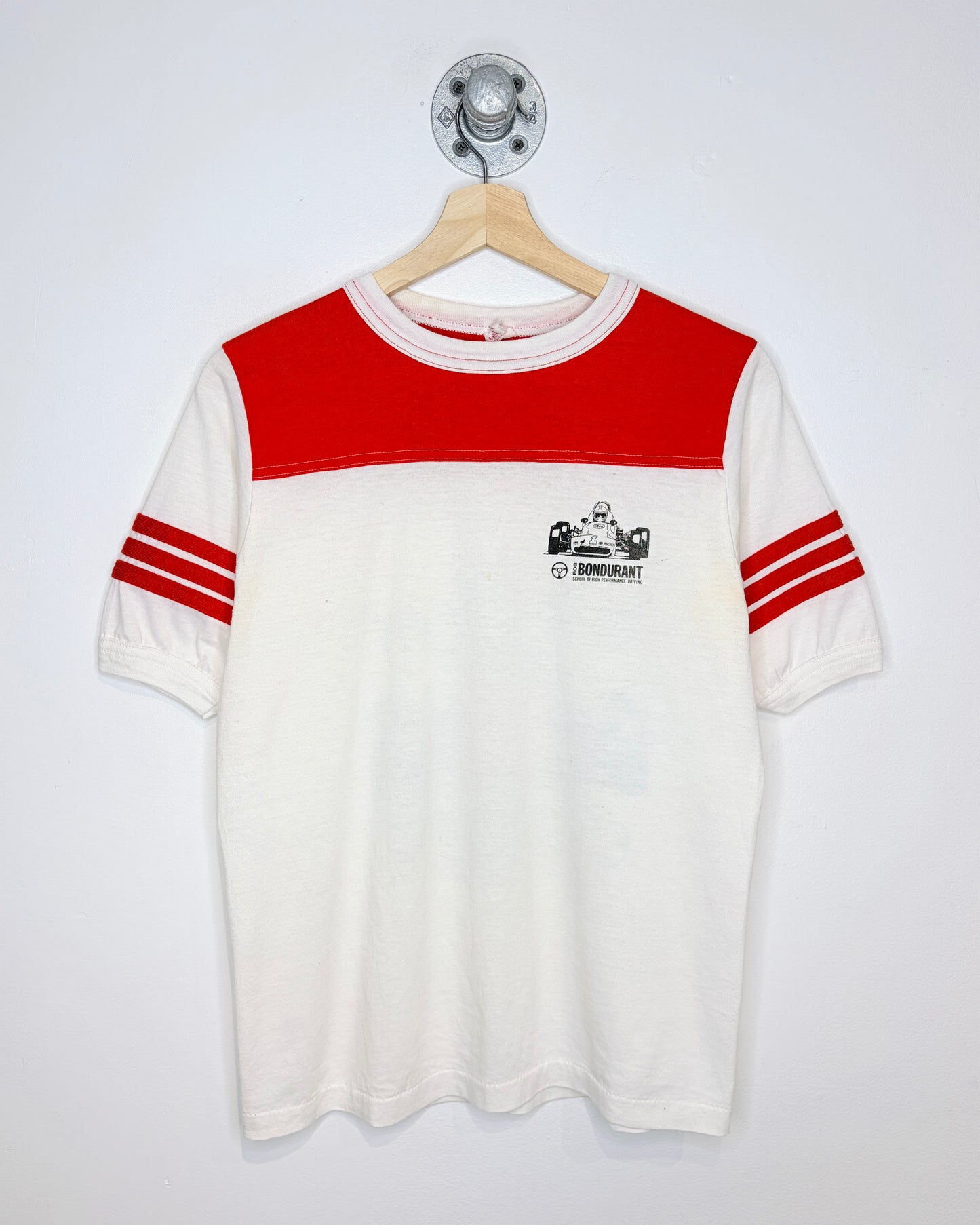 Vintage 80s Bondurant School Of Driving White Ringer Tee Shirt