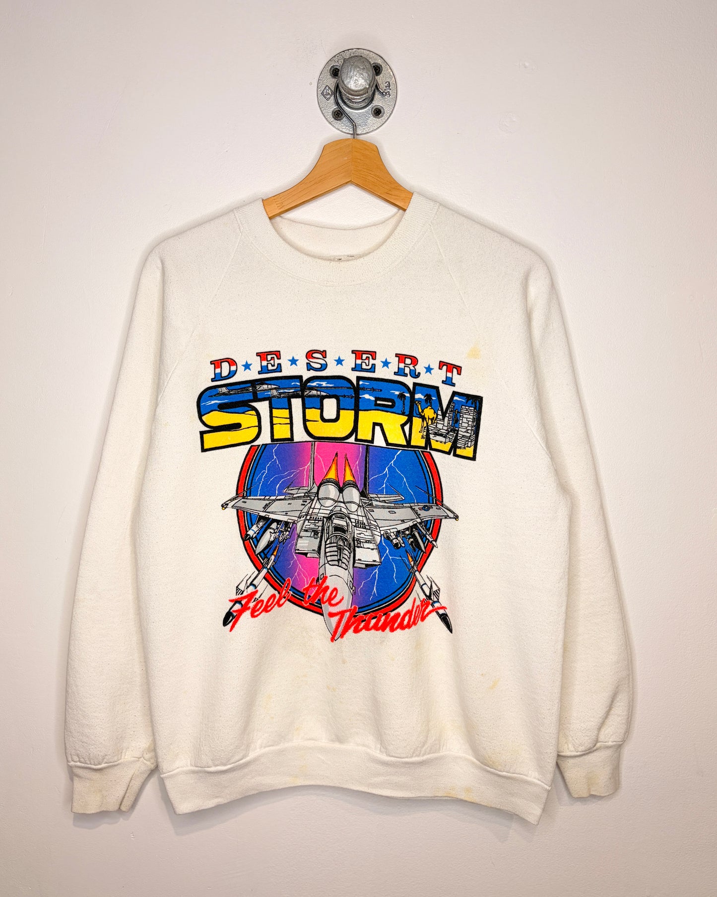 Vintage 90s Desert Storm White Raglan Crewneck Sweatshirt