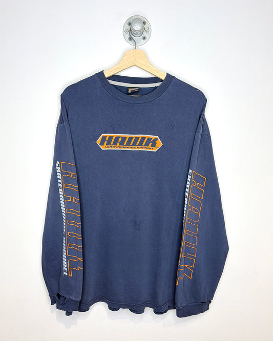 Vintage 90s Hawk Skateboarding Faded & Distressed Navy Longsleeve Shirt