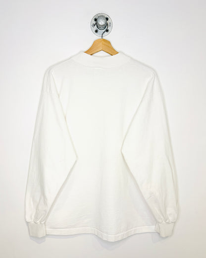 Vintage 90s Andrew Carson Ski Graphic White Mock-Neck Longsleeve Shirt