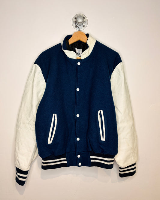 Vintage 90s Canadian Made TwoTone Navy & White Varsity Jacket
