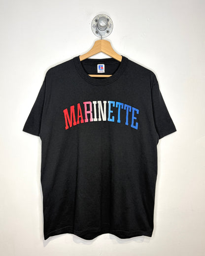 Vintage 90s Marinette Russell Athletic Paper Thin Black Tee Shirt
