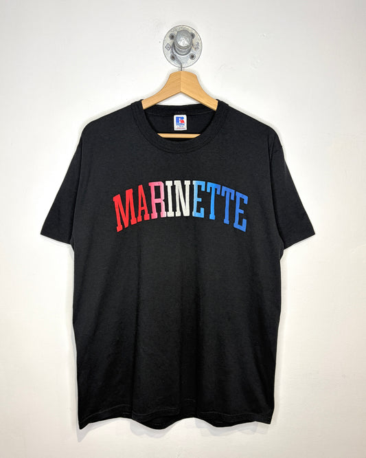 Vintage 90s Marinette Russell Athletic Paper Thin Black Tee Shirt