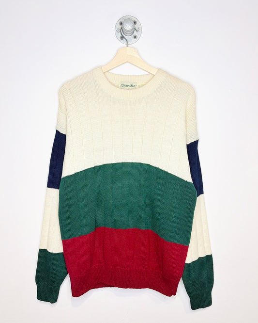 Vintage Early 1990s St. John’s Bay Green Blocked Cotton Blend Sweater