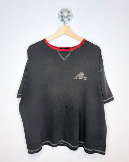 Vintage 90s Boxy Indian Motorcycle Distressed Grey & Red Waffle Tee Shirt