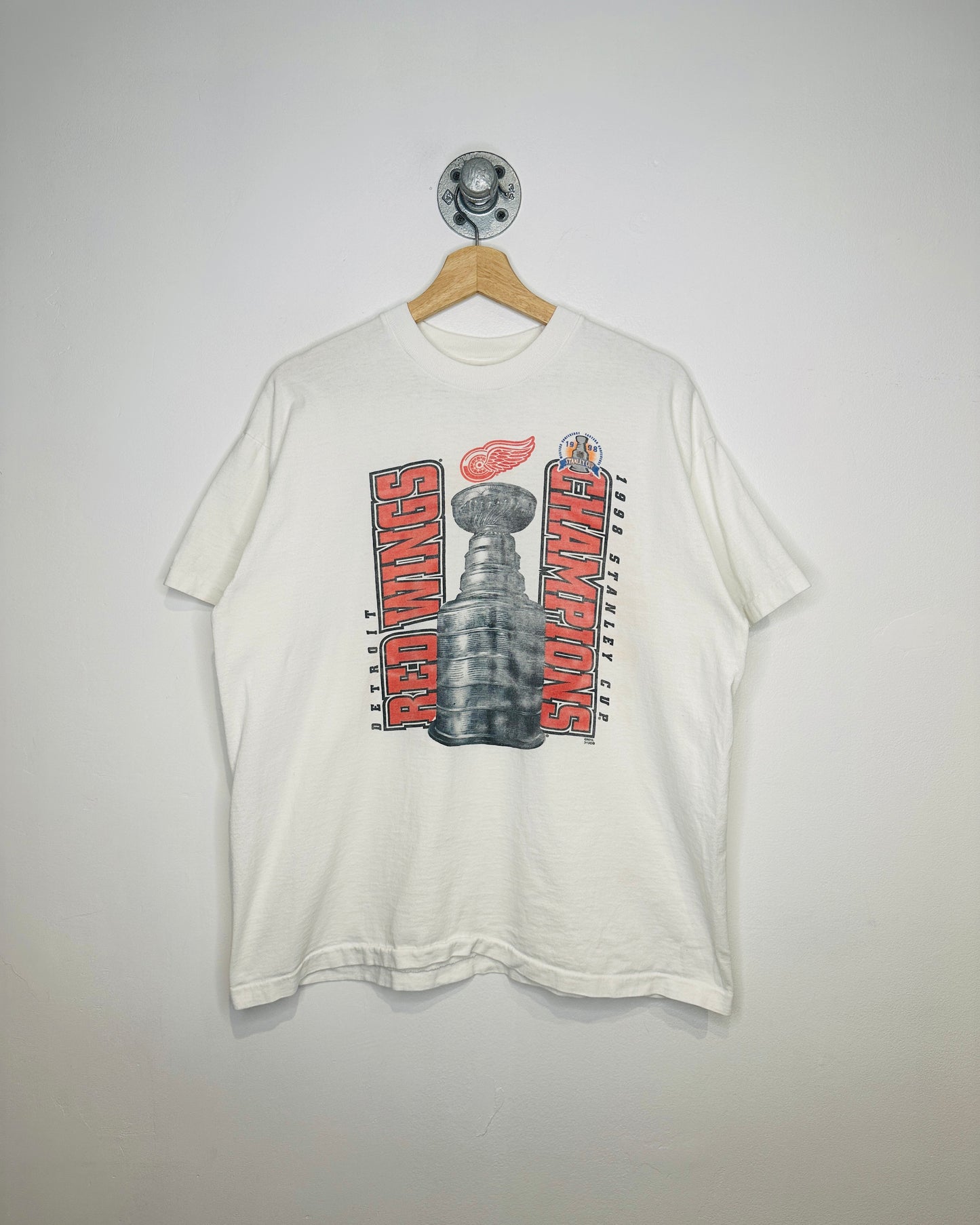 Vintage 1998 Detroit Red Wings Stanley Cup Champions White Tee Shirt