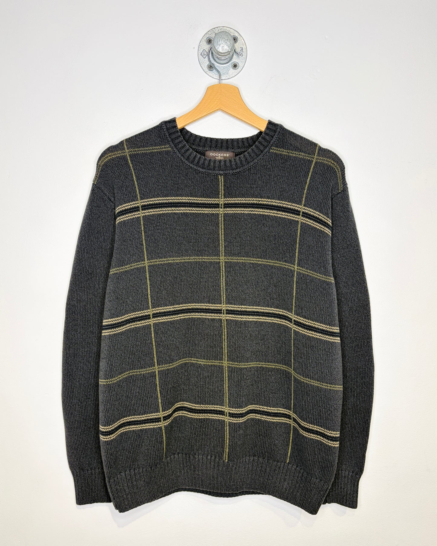 2000s Dockers Dark Grey Plaid Sweater