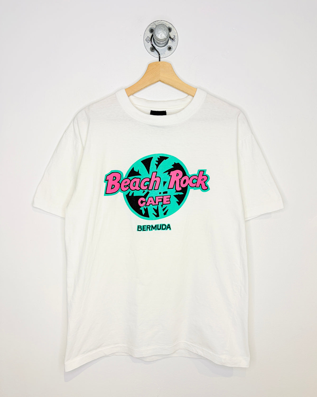 Vintage 80s Beach Rock Cafe Bermuda White Tee Shirt