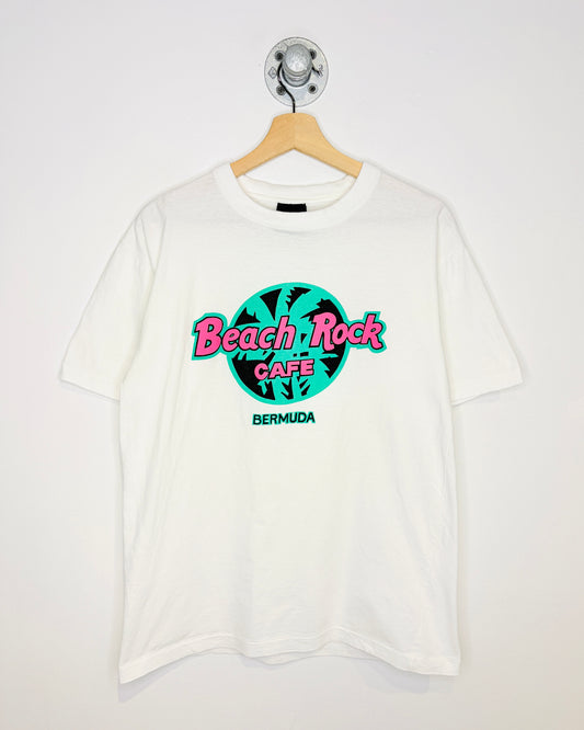Vintage 80s Beach Rock Cafe Bermuda White Tee Shirt