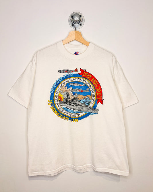 Vintage 1991 Pearl Harbour 50th Anniversary White Tee Shirt