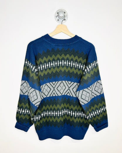Vintage 90s Club International Navy & Green Abstract Sweater