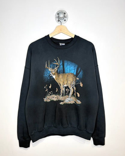 2000s Boxy Deer Print Black Crewneck Sweatshirt