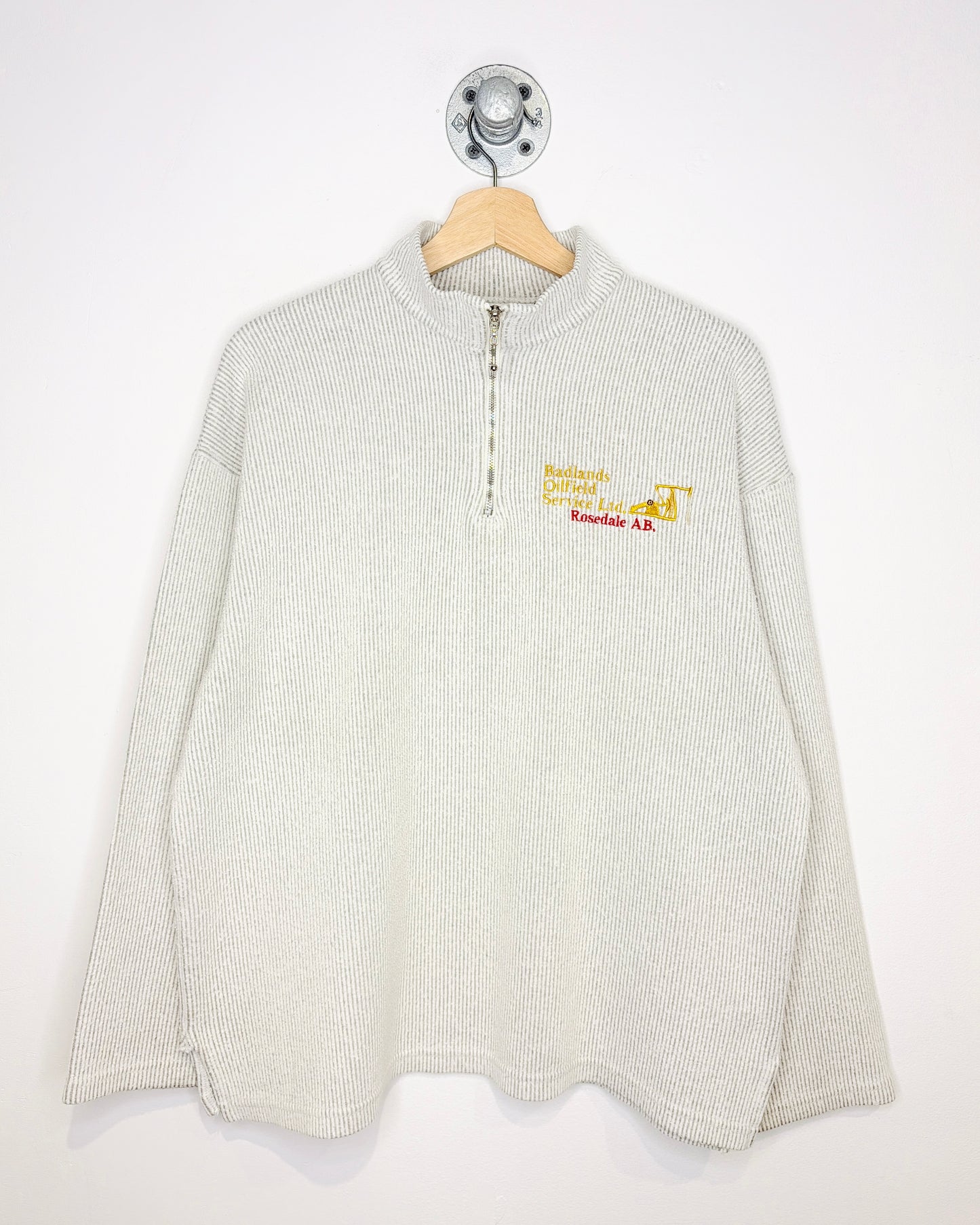 Vintage Early 1990s Badlands Oilfield Service Quarter Zip Polyester Blend Long Sleeve