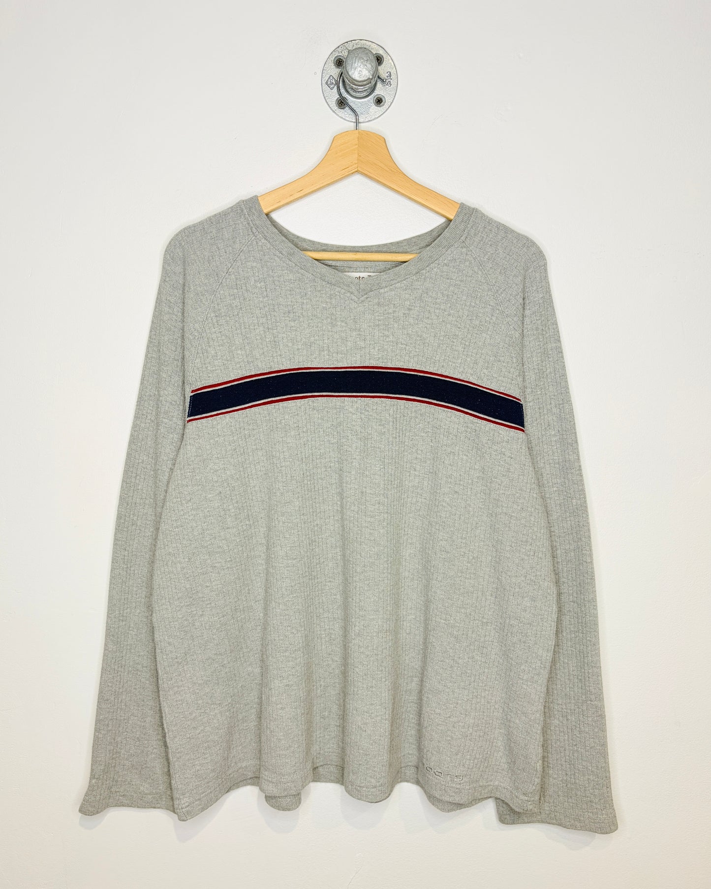 Vintage 2000s Roots Grey Ribbed V-Neck Longsleeve
