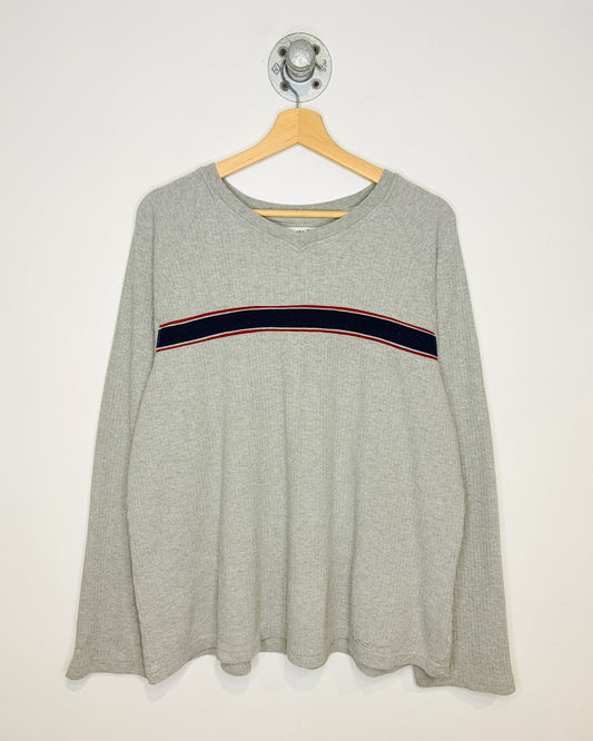 Vintage 2000s Roots Grey Ribbed V-Neck Longsleeve