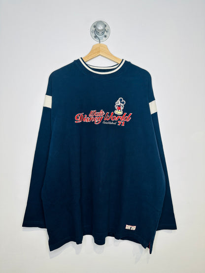 Vintage Early 2000s Walt Disney World Navy And White Long Sleeve Heavy Cotton Shirt