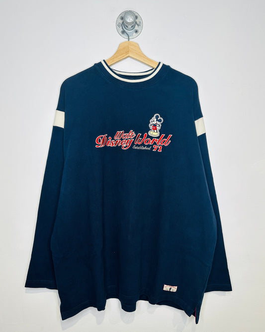 Vintage Early 2000s Walt Disney World Navy And White Long Sleeve Heavy Cotton Shirt