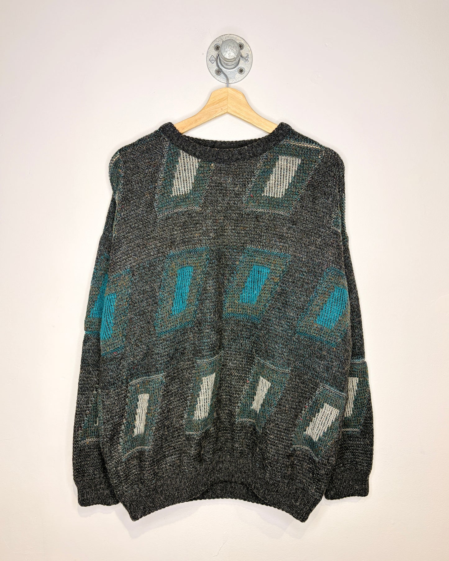 Vintage 90s St. Michael Dark Grey Abstract Knit Sweater