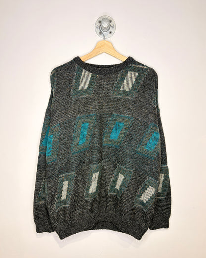 Vintage 90s St. Michael Dark Grey Abstract Knit Sweater