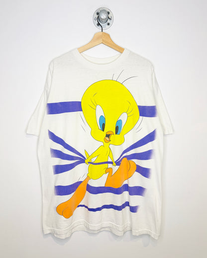 Vintage 90s Looney Tunes Tweety Bird AOP White Tee Shirt