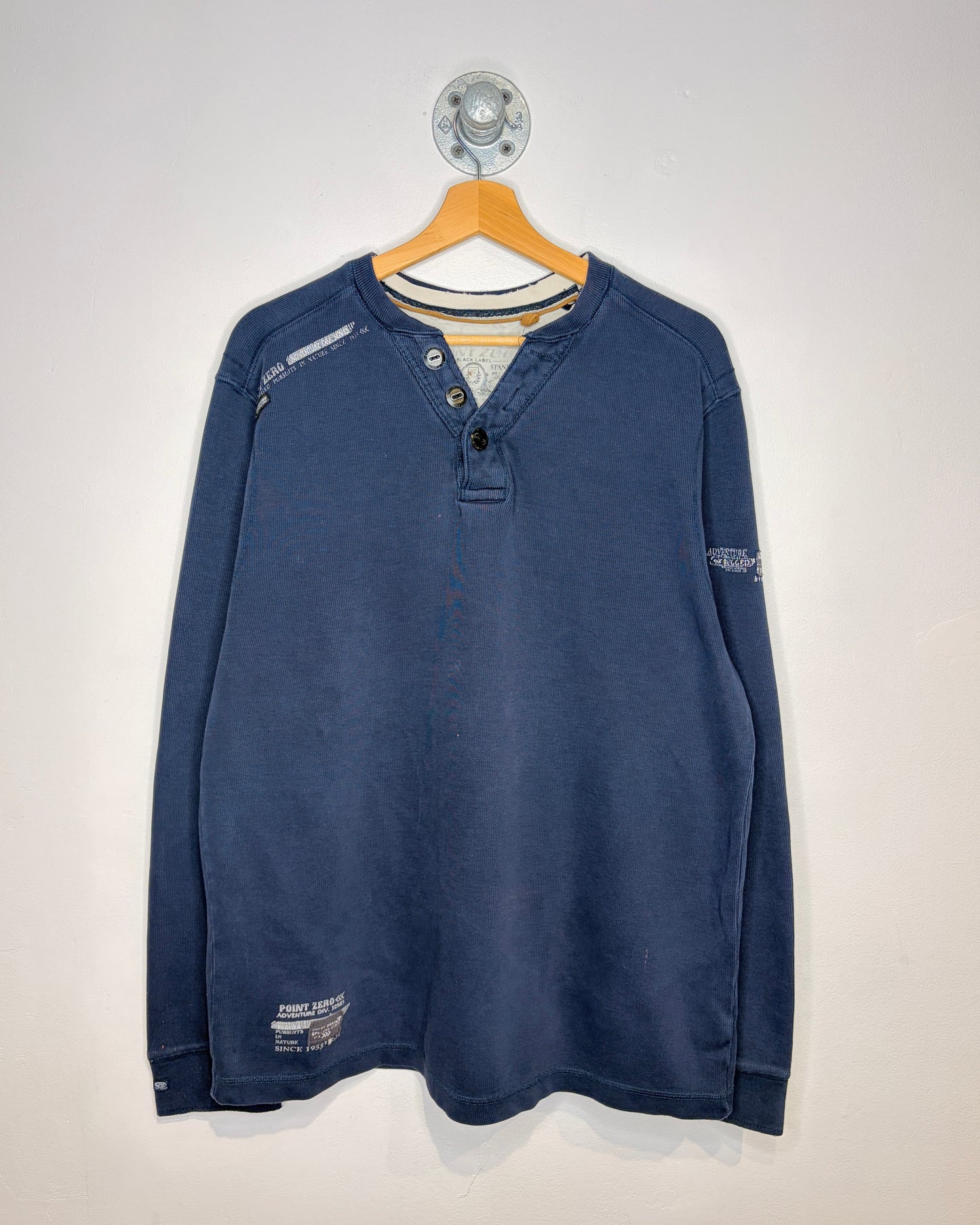 2000s Y2K Point Zero Ribbed Navy Henley Longsleeve