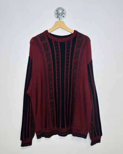 Vintage Early 1990s Bachrach Burgundy And Black Wool Blend Sweater