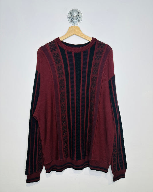 Vintage Early 1990s Bachrach Burgundy And Black Wool Blend Sweater
