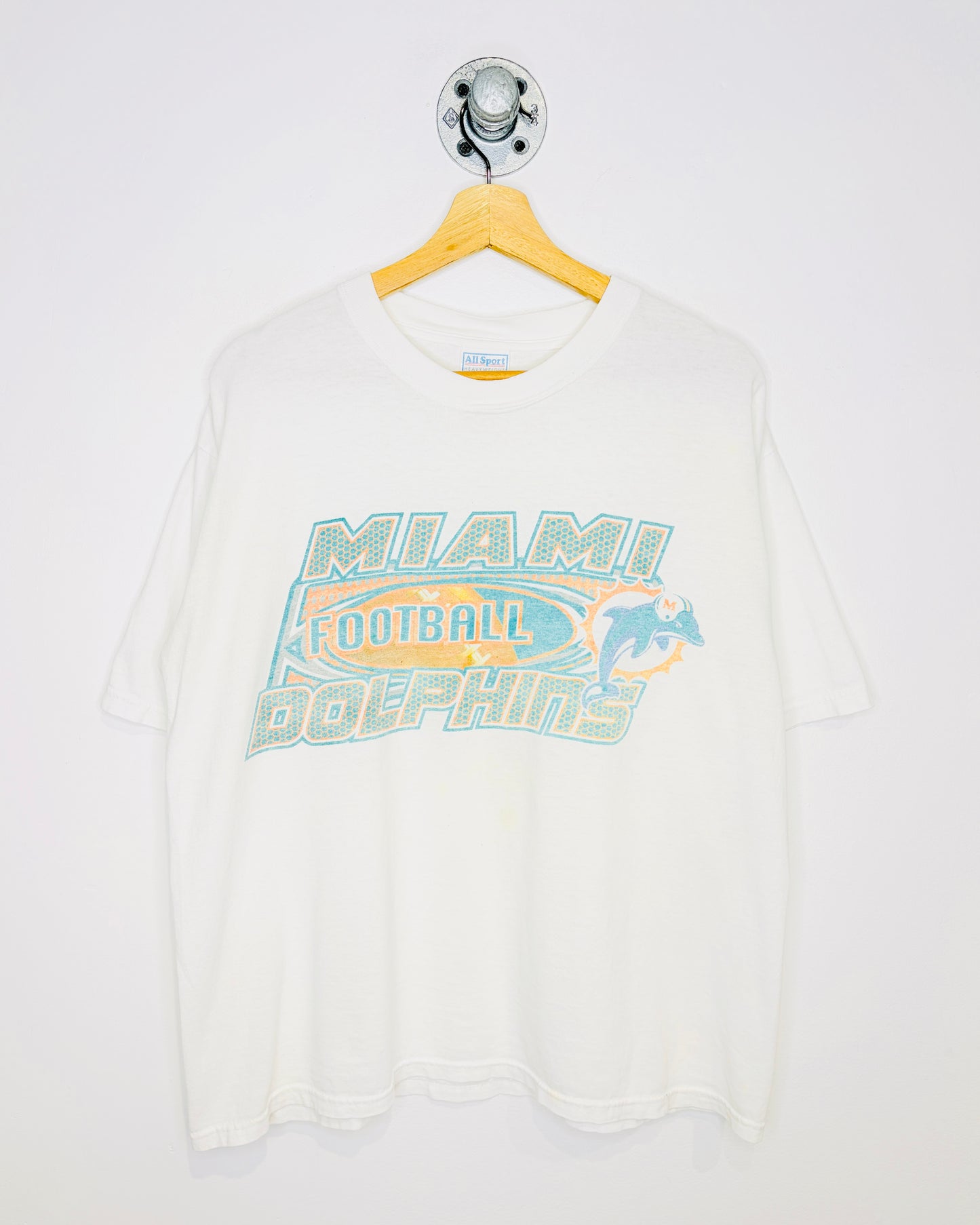 Vintage 1990s Miami Dolphins Football Graphic White Tee Shirt