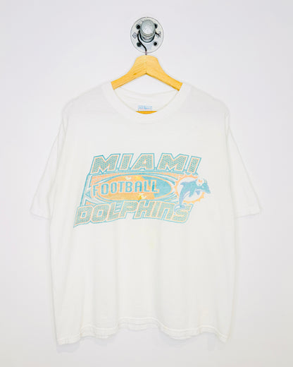 Vintage 1990s Miami Dolphins Football Graphic White Tee Shirt