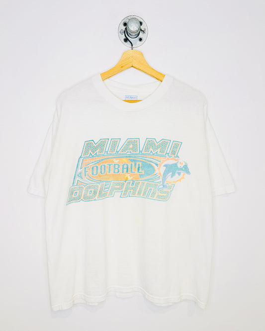 Vintage 1990s Miami Dolphins Football Graphic White Tee Shirt