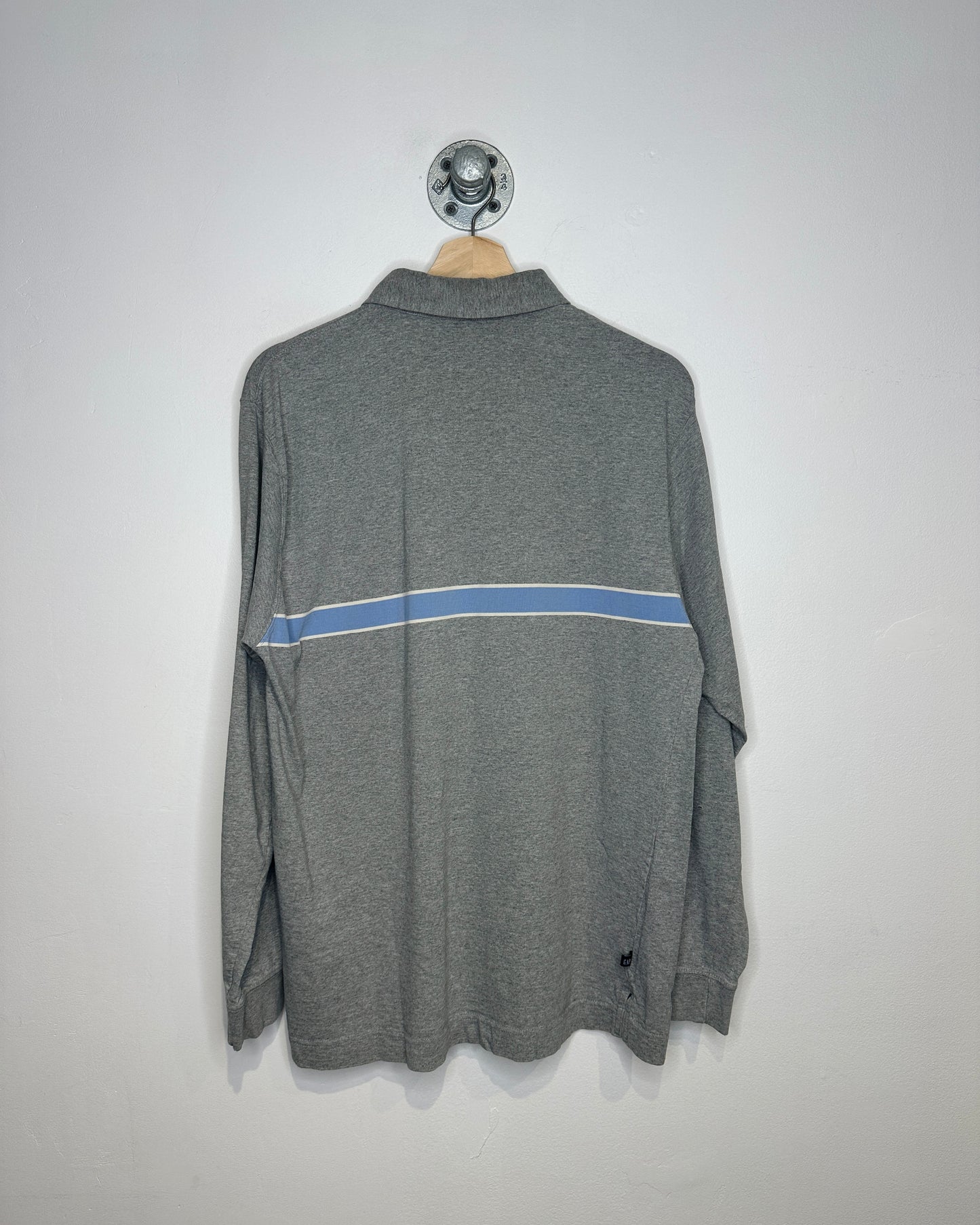2000s Gap Grey And Light Blue Stripe Long Sleeve Polo Shirt