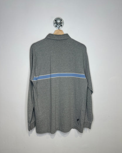 2000s Gap Grey And Light Blue Stripe Long Sleeve Polo Shirt